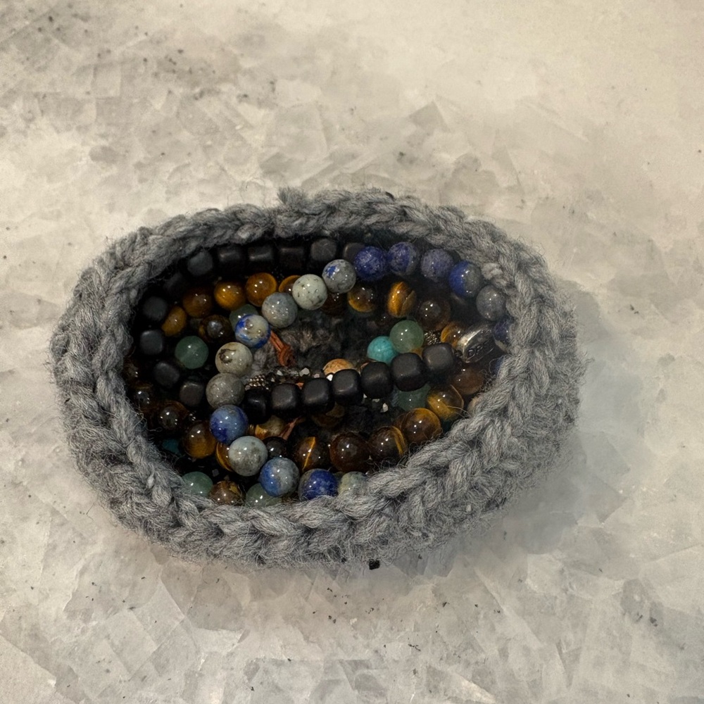 Handmade Gray Crochet Trinket Basket